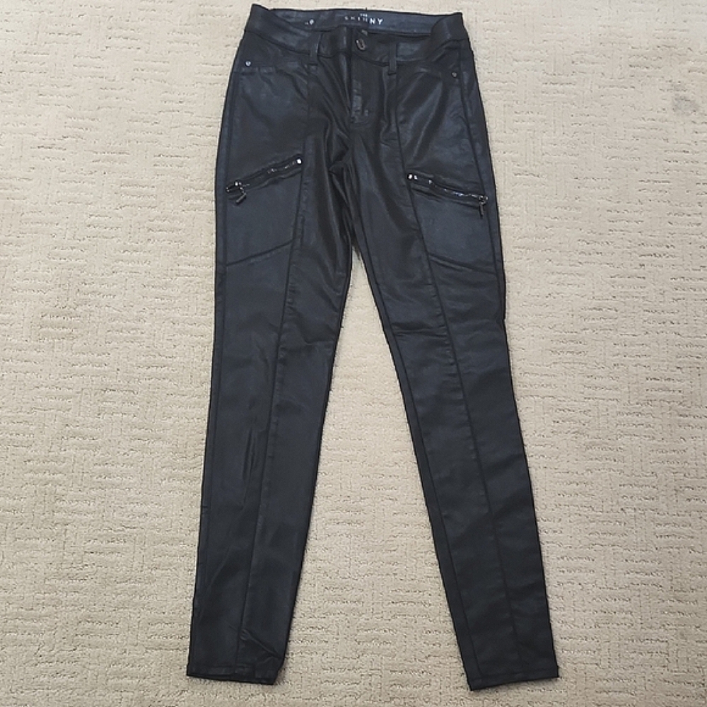 WHBM (White House Black Market Brand) Black Coated With Zippers Skinny Pants